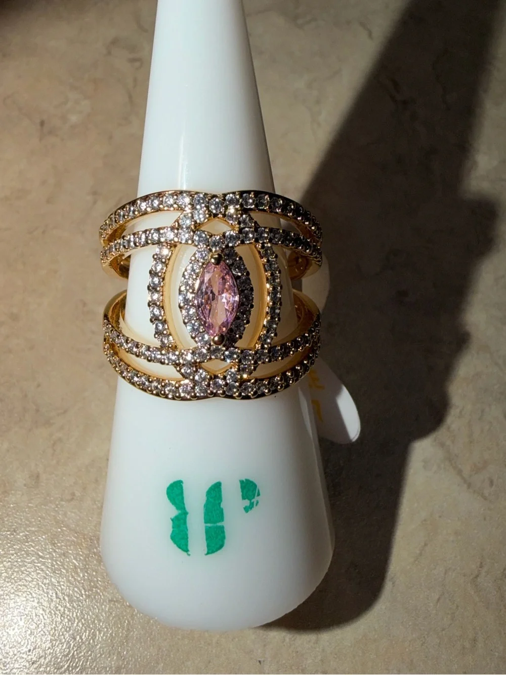 Bomb Party Size 7 Ring-Laced Into The Details Rose Quartz on Gold RG66456